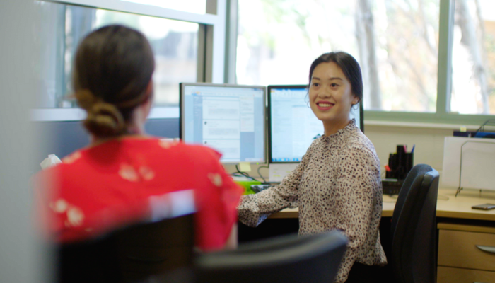 Vicky at her desk