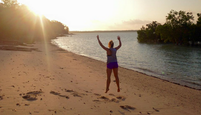 CDU Student Bridie  on the beach at Sunset