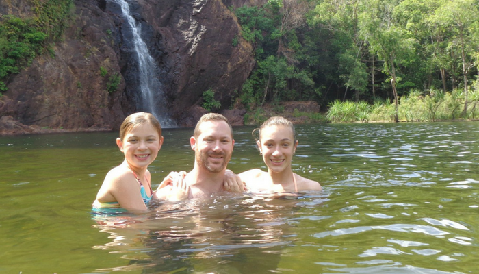 CDU Student Jason swimming with his children 