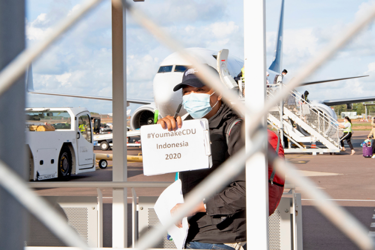 CDU charter flight student Mujiburrahman arrived in Darwin