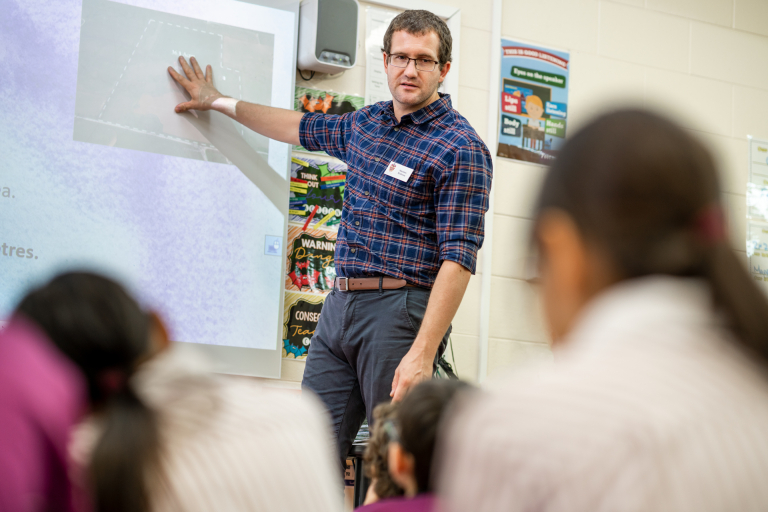 Teaching graduate Matt McKenna in the classroom