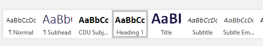 This is an image of the style functions in MS word. the extract shows the titles, headings and subheadings options.