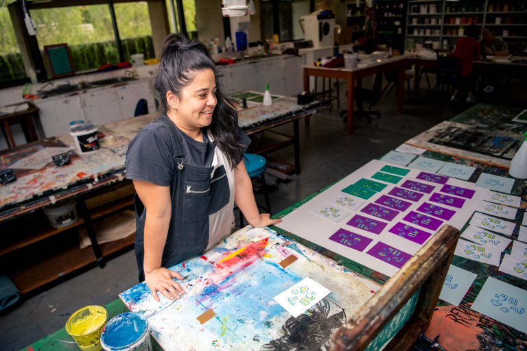 Creative arts student in studio