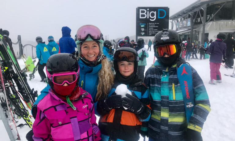 CDU teaching student Maddy as a ski instructor