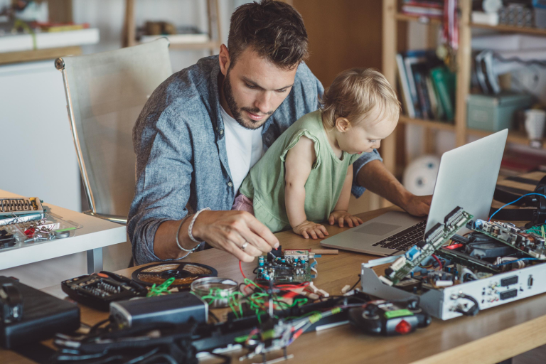 Engineering student at home with family