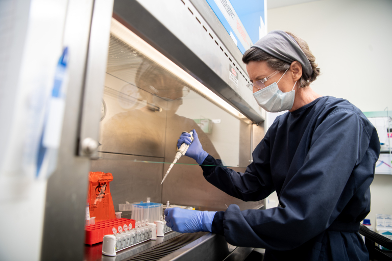 Microbiologist testing wastewater
