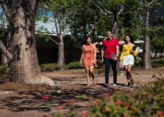 CDU students walking across Casuarina campus