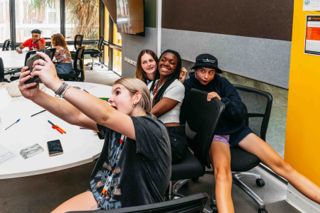 Students taking selfie