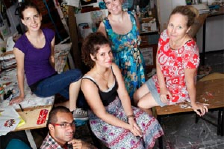From left: CDU Bachelor of Visual Arts students Serge Ah-Wong, Emma McClellan, Valanti Patmios, Kate Perren Smith and Liz Grylls