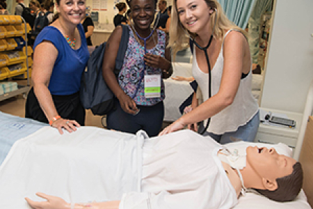 From left: Nursing lecturer Nicole Norman with First Year students at O Week, Betty Sibangani and Nicloe Whatley