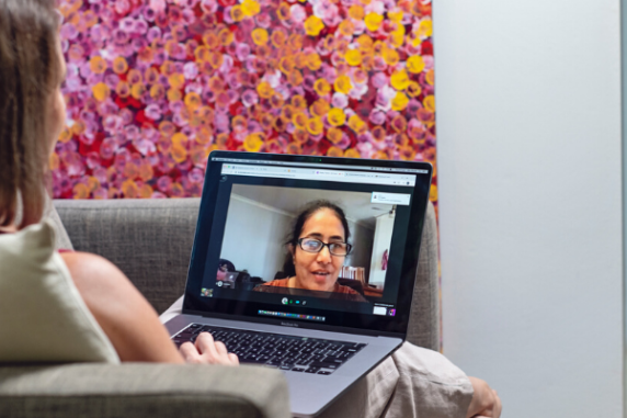 Student working on a laptop